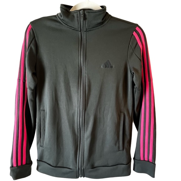 Adidas Zip-Up Dark Green Track Jacket with Pink Stripes, Size Small. - Picture 2 of 6